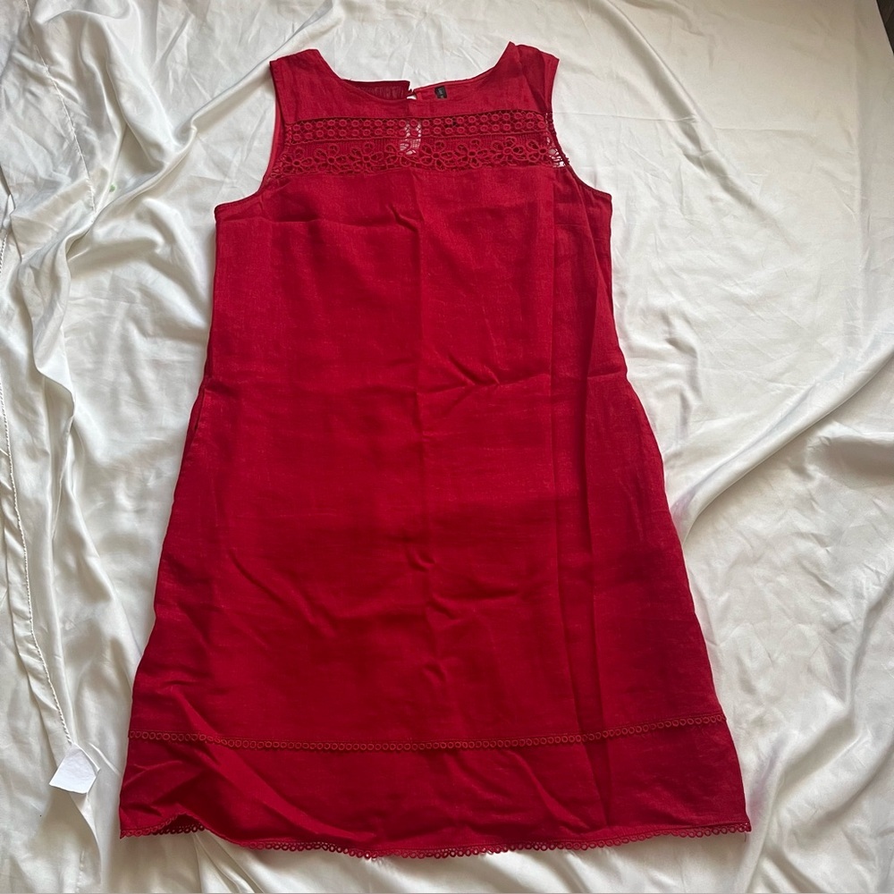 Lori M Red Linen Blend Lace Holiday Shift Dress XL